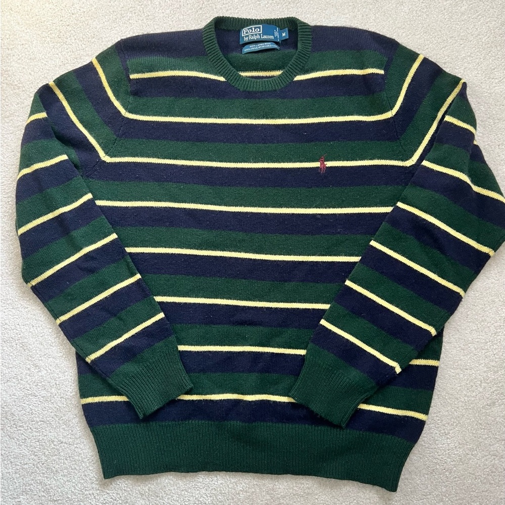 Vintage Polo Ralph Lauren Striped Green and Yellow Men's Sweater